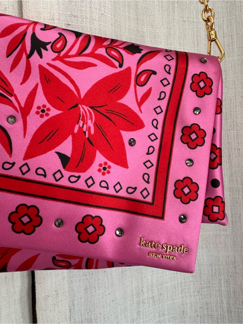 Kate Spade Satin Floral Bandana Clutch with Chain - Picture 4 of 11